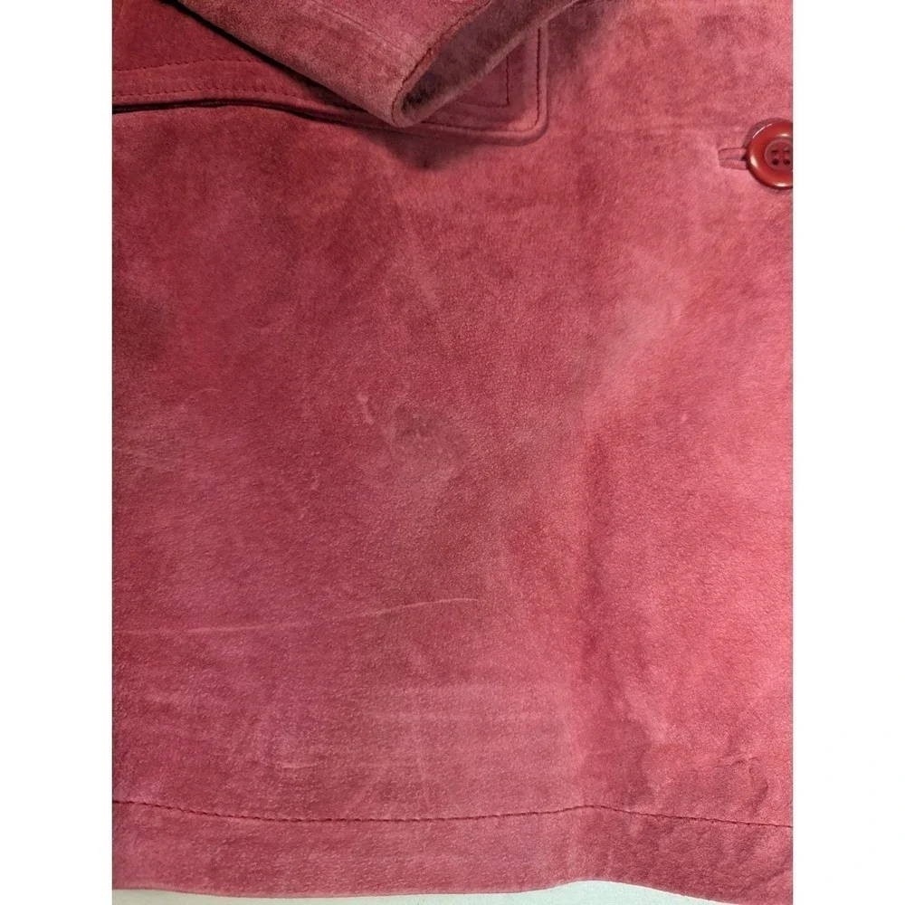 Jessica Holbrook Red Suede Barn Jacket Large Washable Leather Utility Coat 90s - Picture 11 of 16